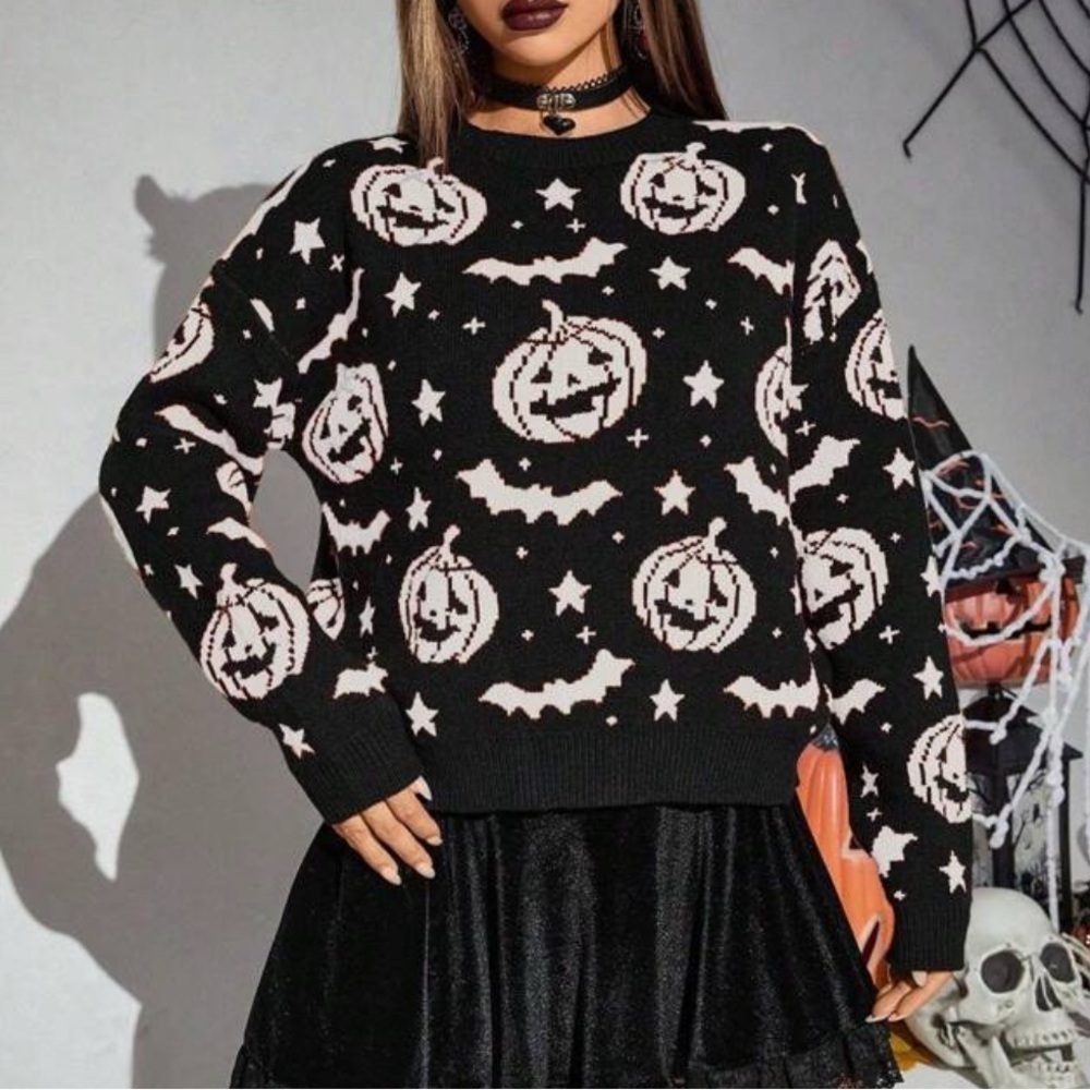 NEW Halloween Pumpkin Bat Sweater